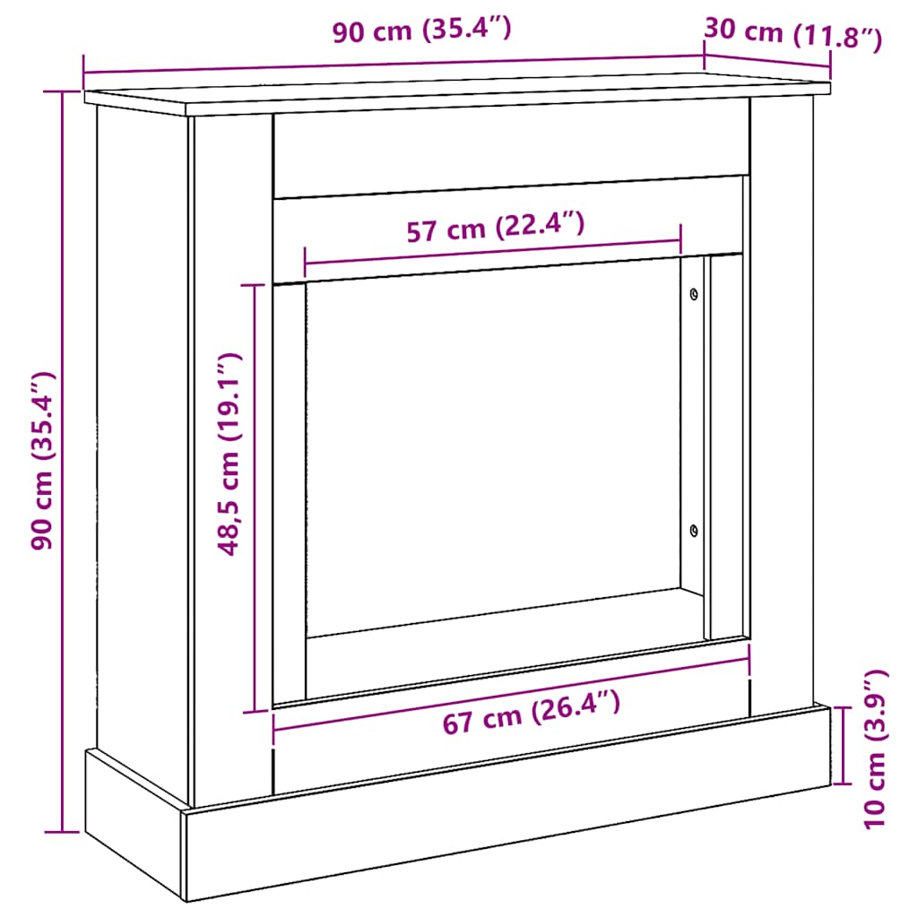 Fireplace Surround Artisan Oak 90x30x90 cm Engineered Wood