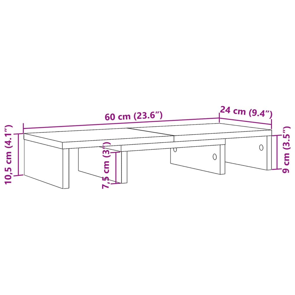 vidaXL Monitor Stand Adjustable Black 60x24x10.5 cm Engineered Wood