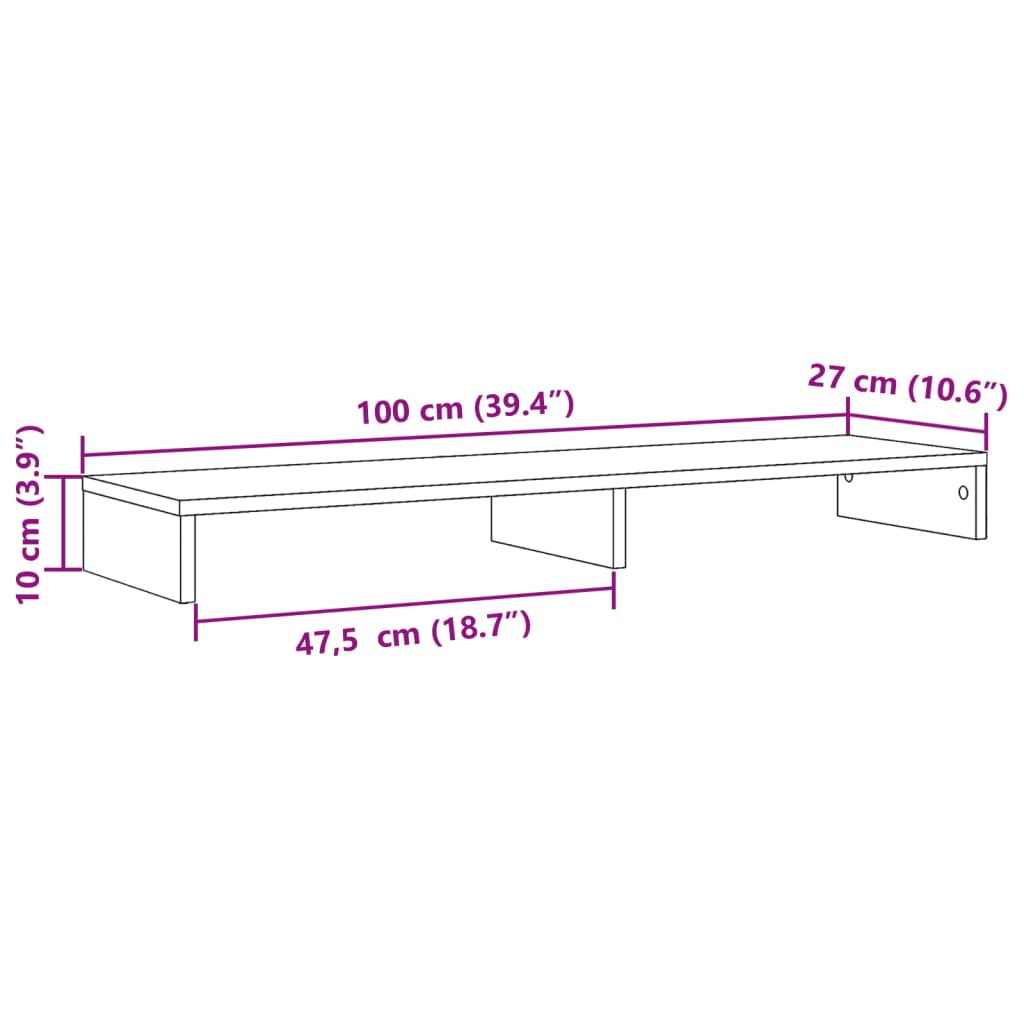 vidaXL Monitor Stand Sonoma Oak 100x27x10 cm Engineered Wood