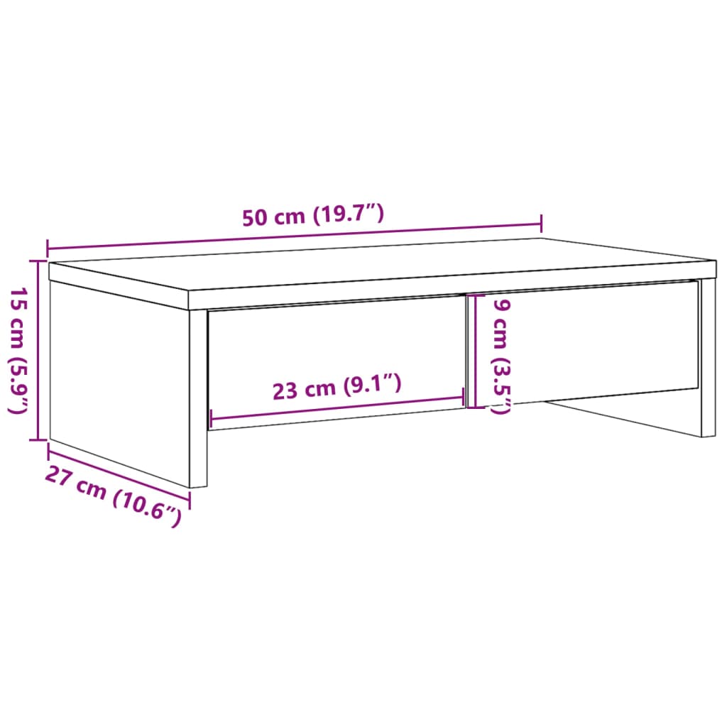 vidaXL Monitor Stand with Drawers Black 50x27x15 cm Engineered Wood