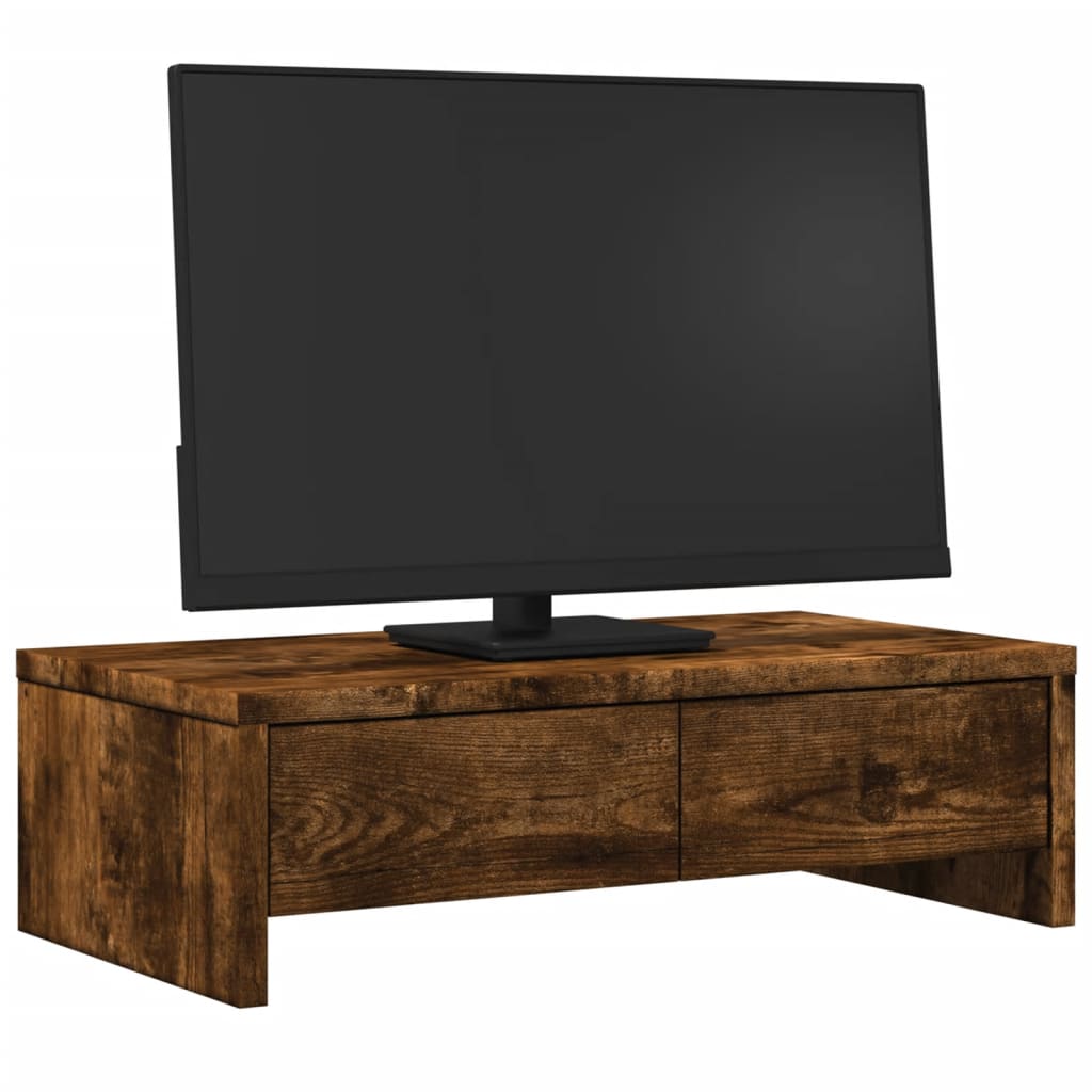 vidaXL Monitor Stand with Drawers Smoked Oak 50x27x15 cm Engineered Wood