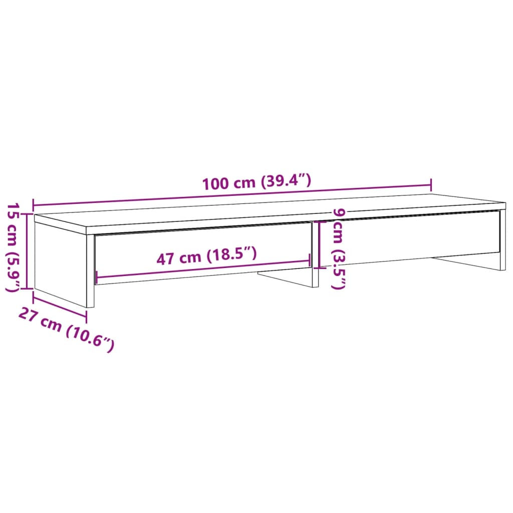 vidaXL Monitor Stand with Drawers Concrete Grey 100x27x15 cm Engineered Wood