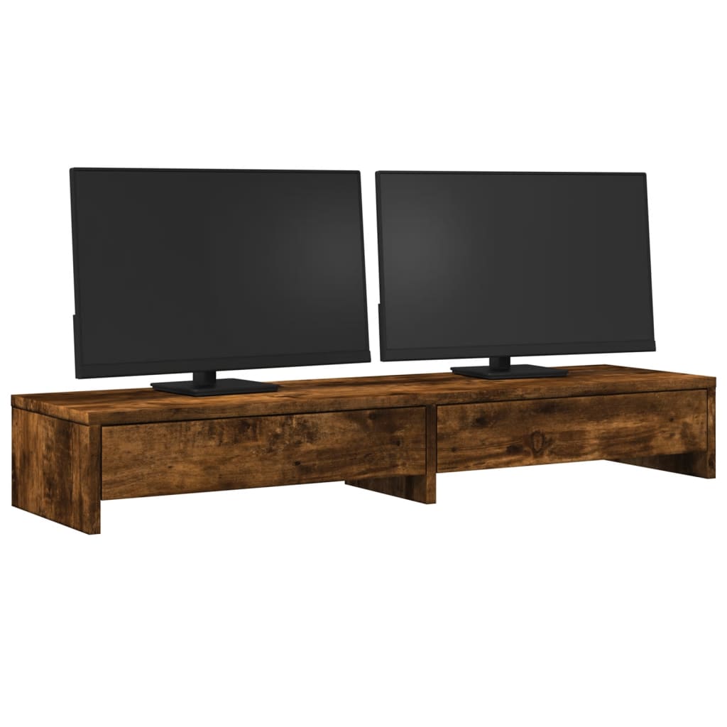 vidaXL Monitor Stand with Drawers Smoked Oak 100x27x15 cm Engineered Wood