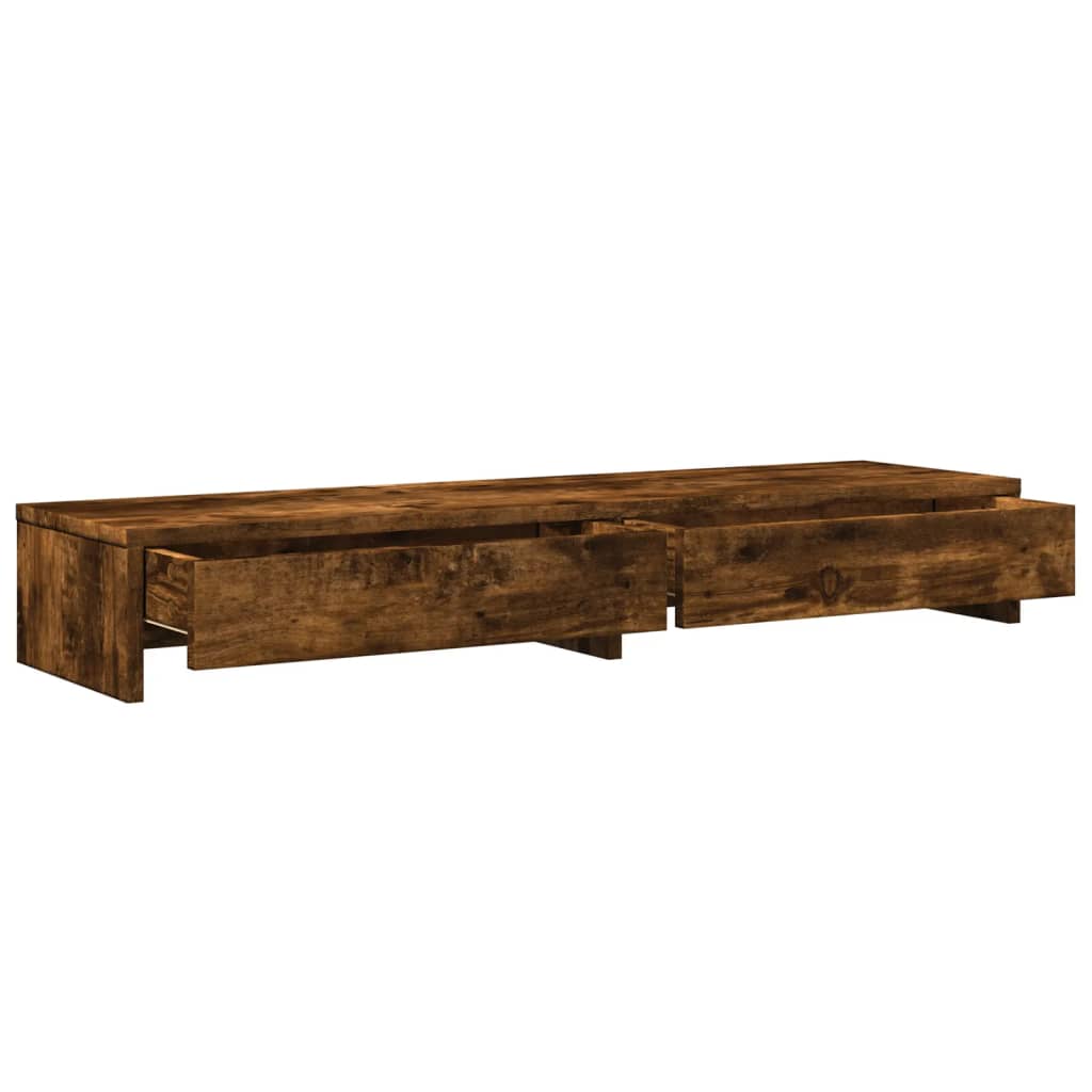 vidaXL Monitor Stand with Drawers Smoked Oak 100x27x15 cm Engineered Wood