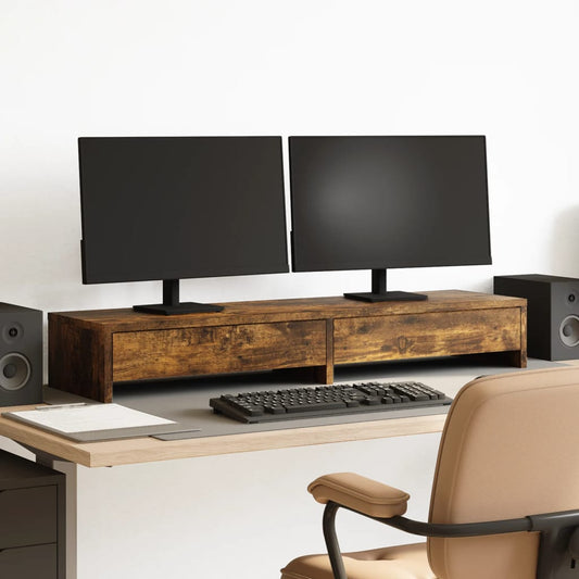 vidaXL Monitor Stand with Drawers Smoked Oak 100x27x15 cm Engineered Wood