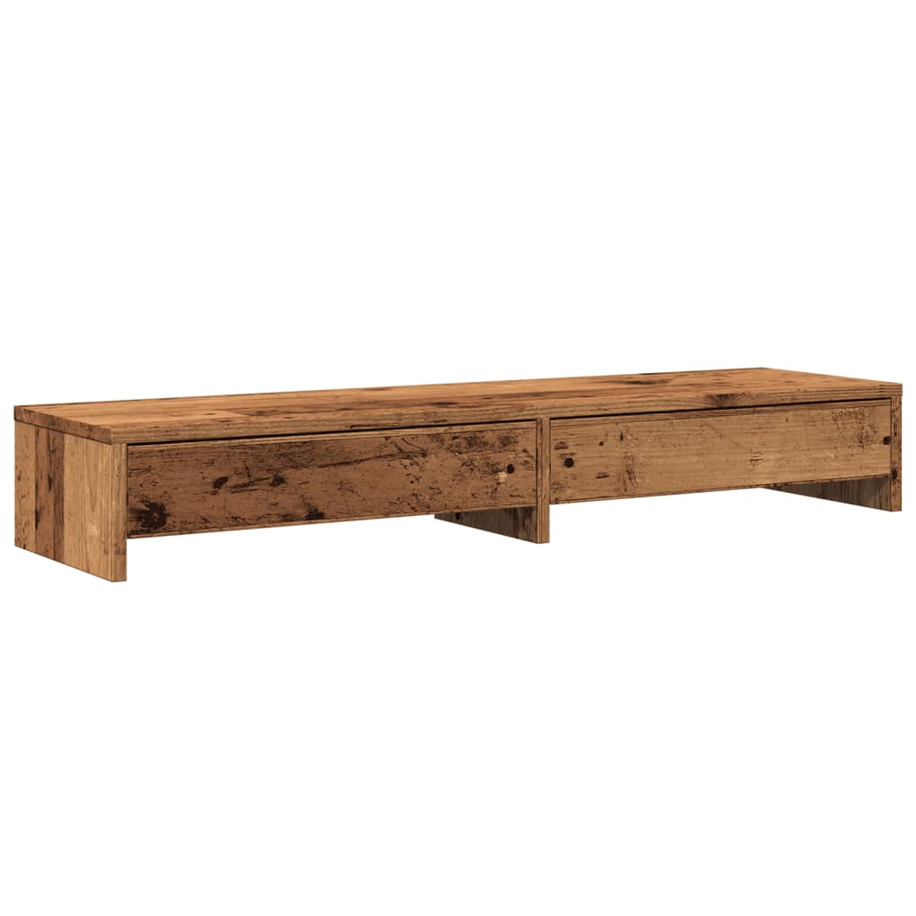 vidaXL Monitor Stand with Drawers Old Wood 100x27x15 cm Engineered Wood