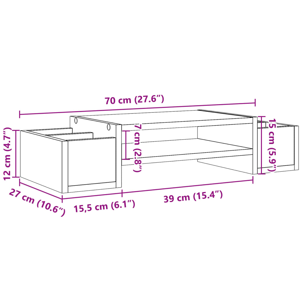 vidaXL Monitor Stand with Storage White 70x27x15 cm Engineered Wood