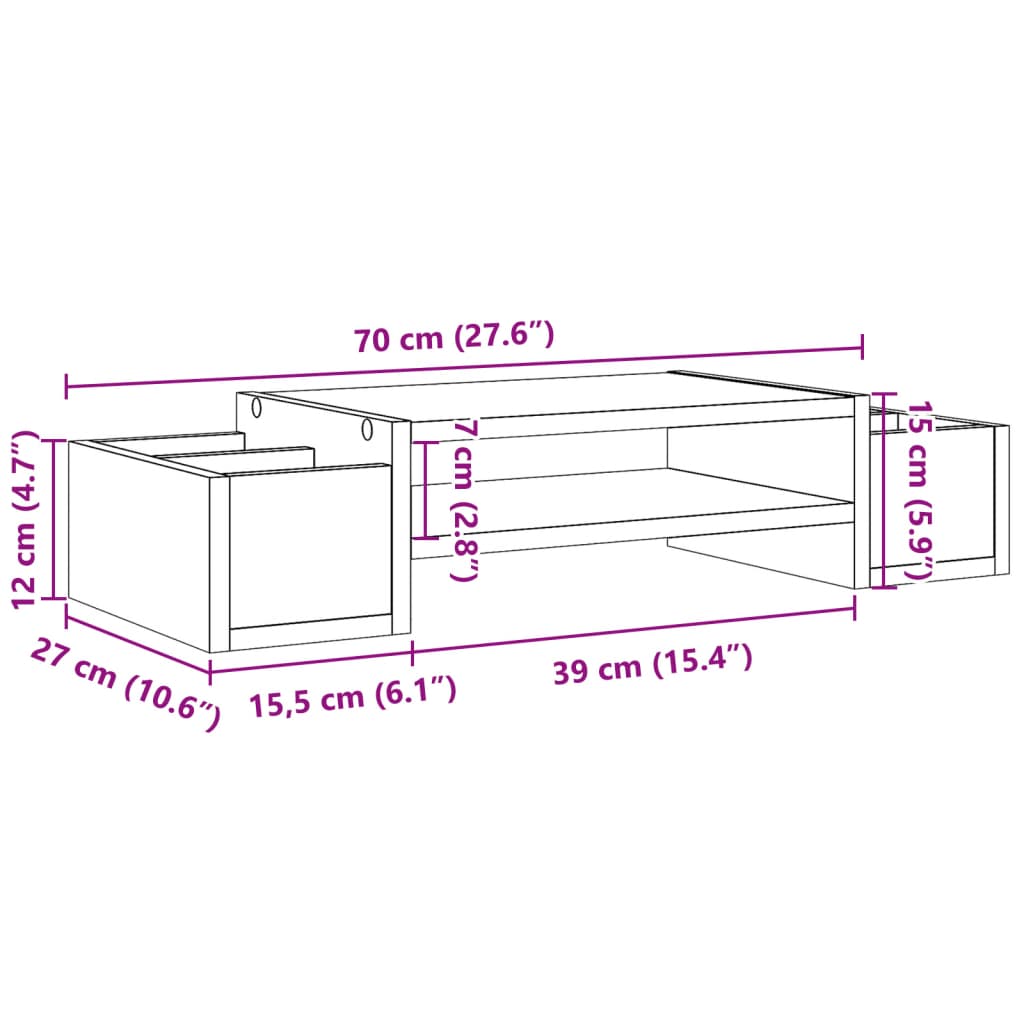 vidaXL Monitor Stand with Storage Concrete Grey 70x27x15 cm Engineered Wood