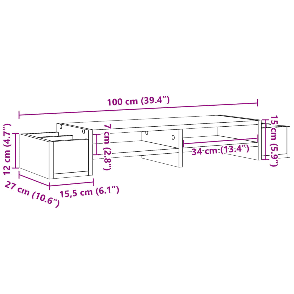 vidaXL Monitor Stand with Storage White 100x27x15 cm Engineered Wood