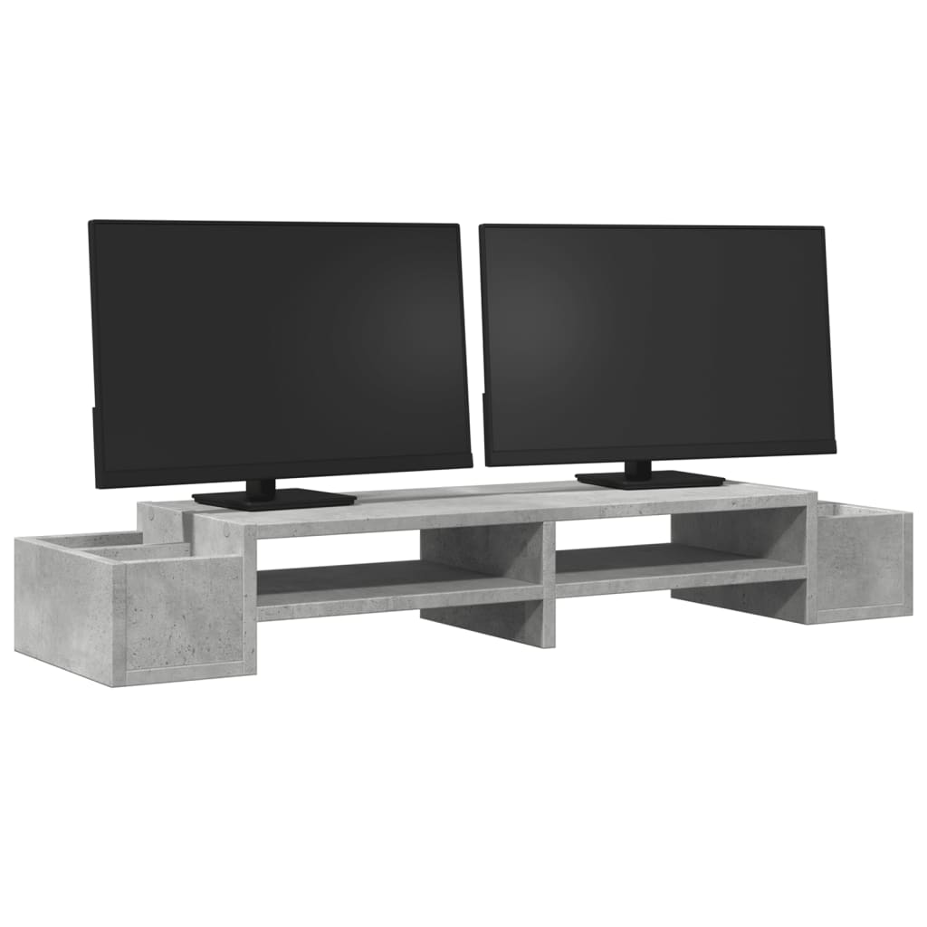 vidaXL Monitor Stand with Storage Concrete Grey 100x27x15 cm Engineered Wood