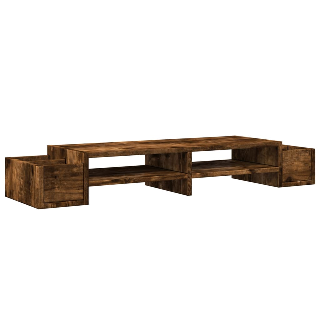 vidaXL Monitor Stand with Storage Smoked Oak 100x27x15 cm Engineered Wood