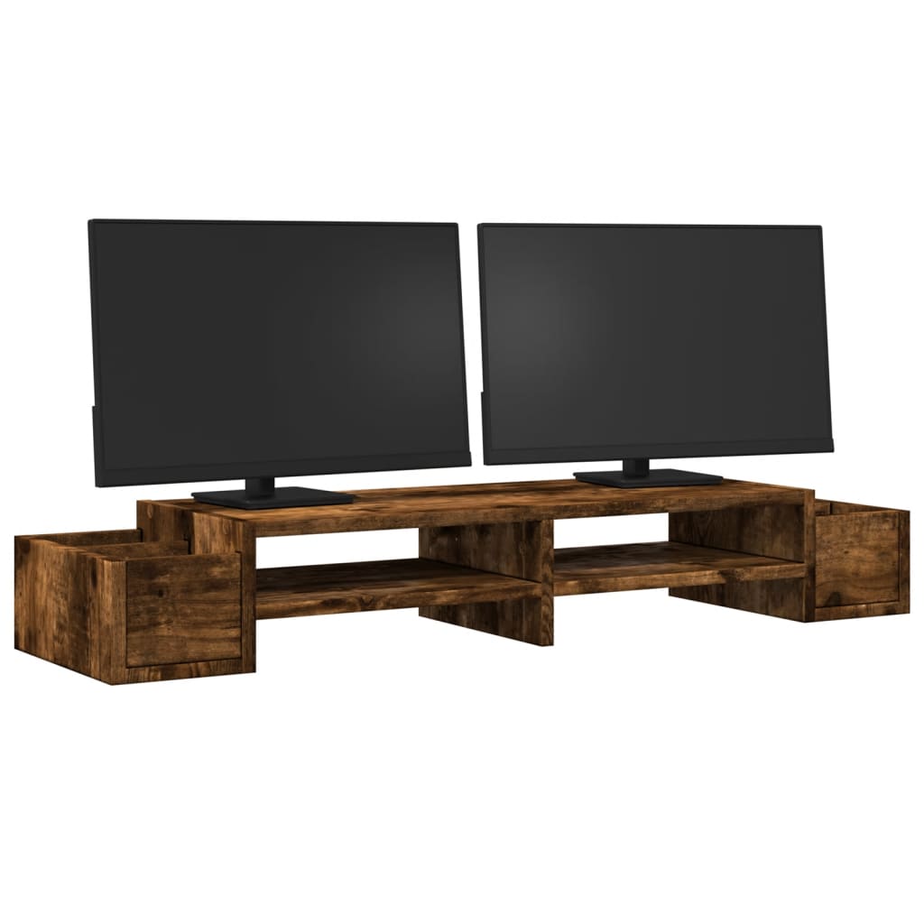 vidaXL Monitor Stand with Storage Smoked Oak 100x27x15 cm Engineered Wood