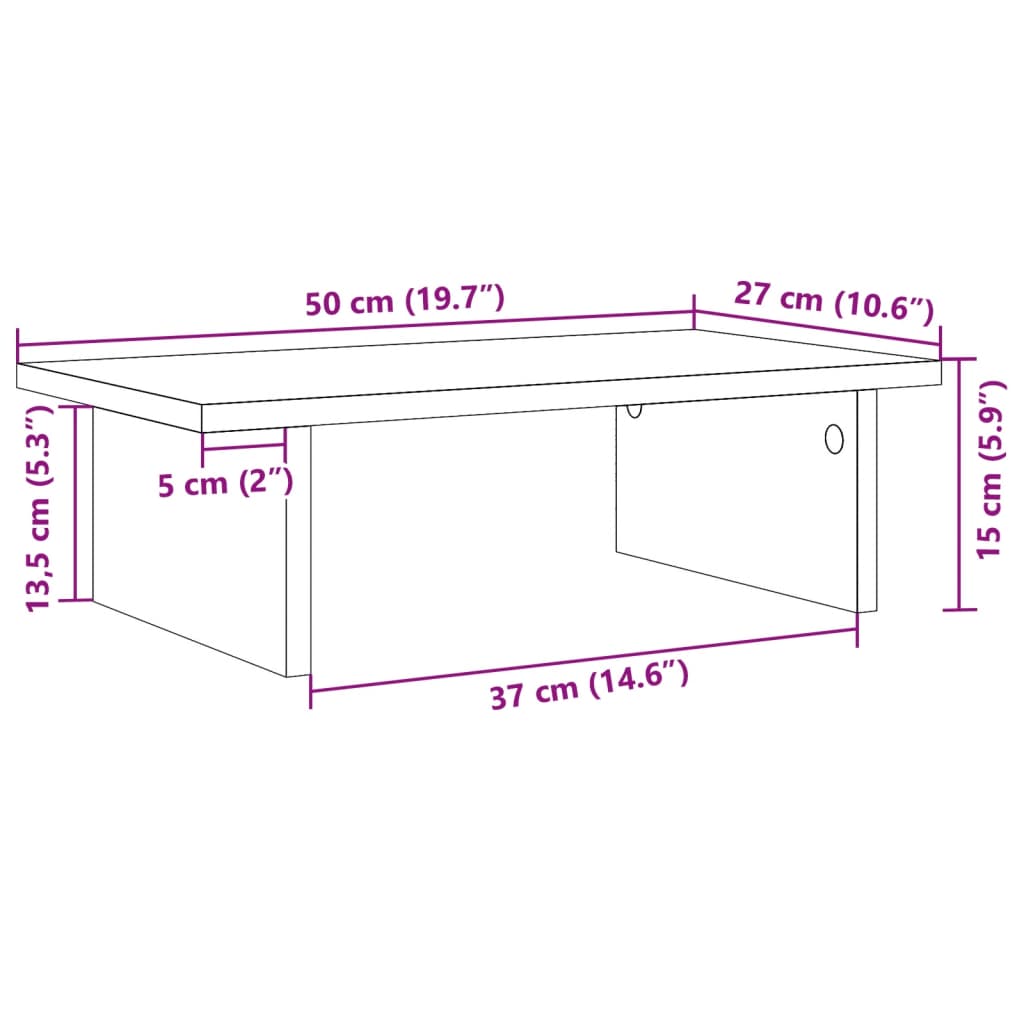 vidaXL Monitor Stand Concrete Grey 50x27x15 cm Engineered Wood