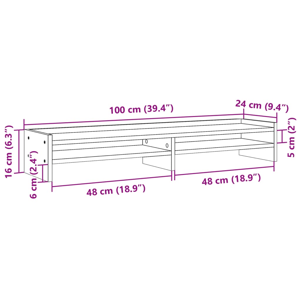 vidaXL Monitor Stand Concrete Grey 100x24x16 cm Engineered Wood