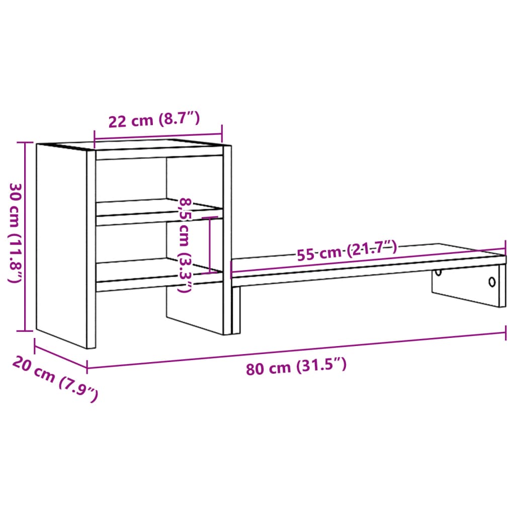 vidaXL Monitor Stand with Desk Organiser White Engineered Wood