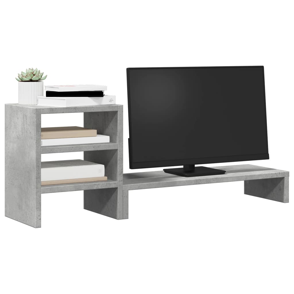 vidaXL Monitor Stand with Desk Organiser Concrete Grey Engineered Wood