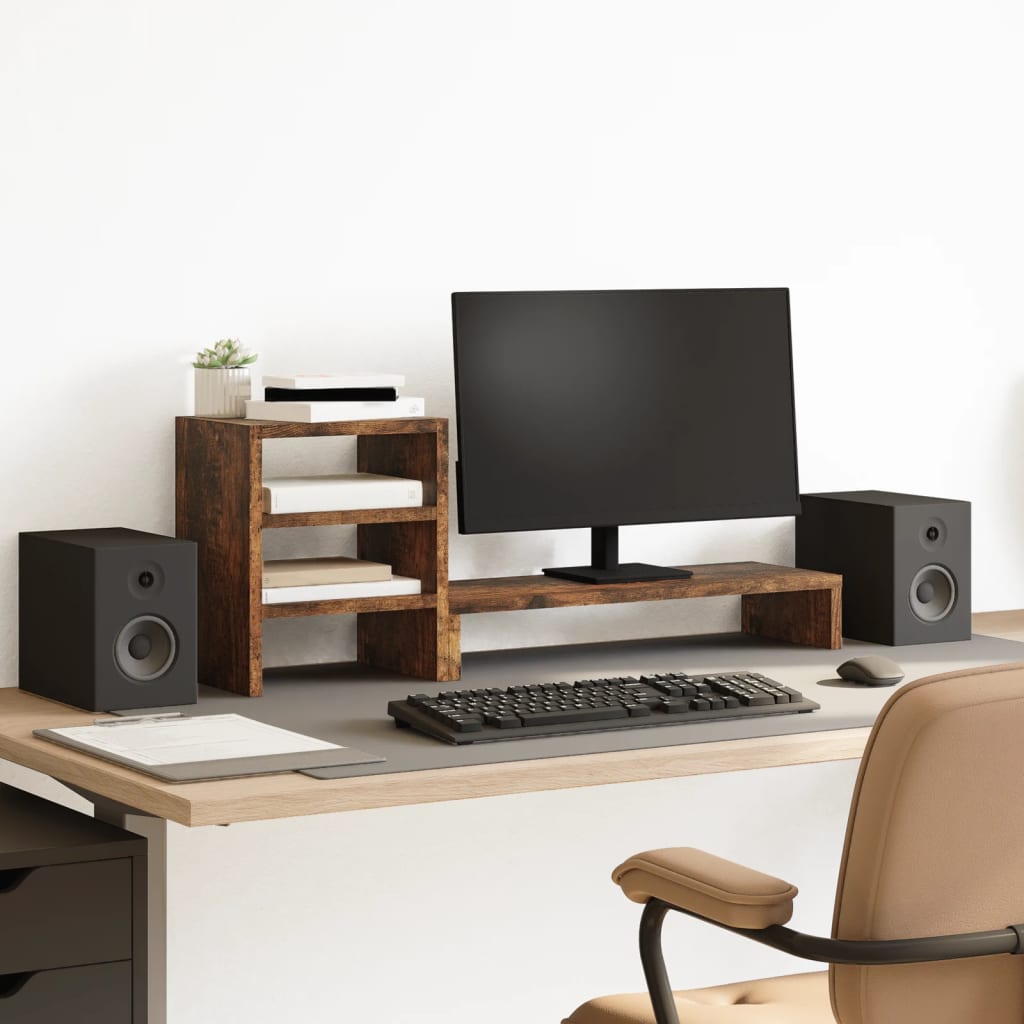 Monitor Stand with Desk Organiser Smoked Oak Engineered Wood
