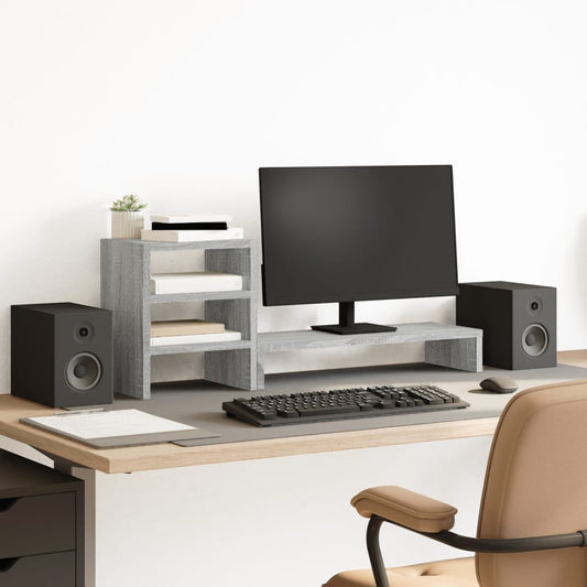 vidaXL Monitor Stand with Desk Organiser Grey Sonoma Engineered Wood