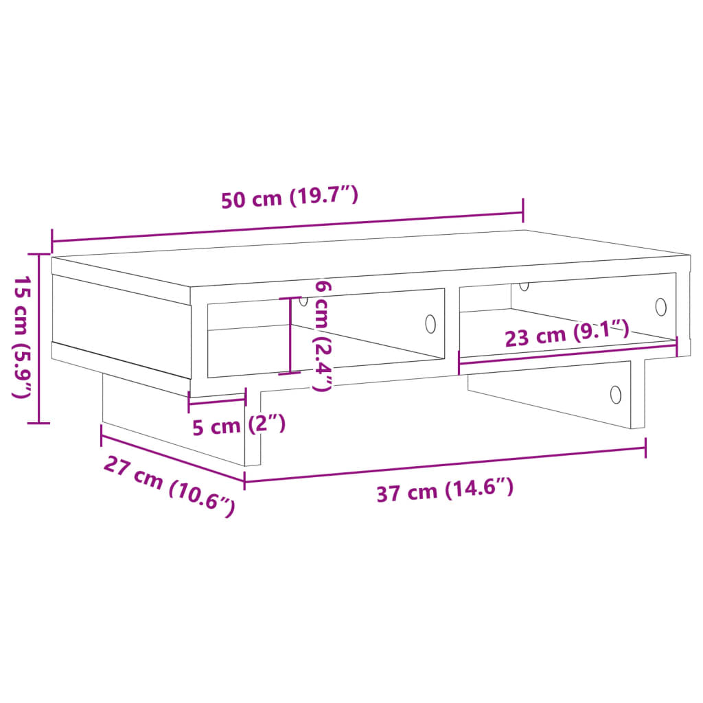 vidaXL Monitor Stand Concrete Grey 50x27x15 cm Engineered Wood