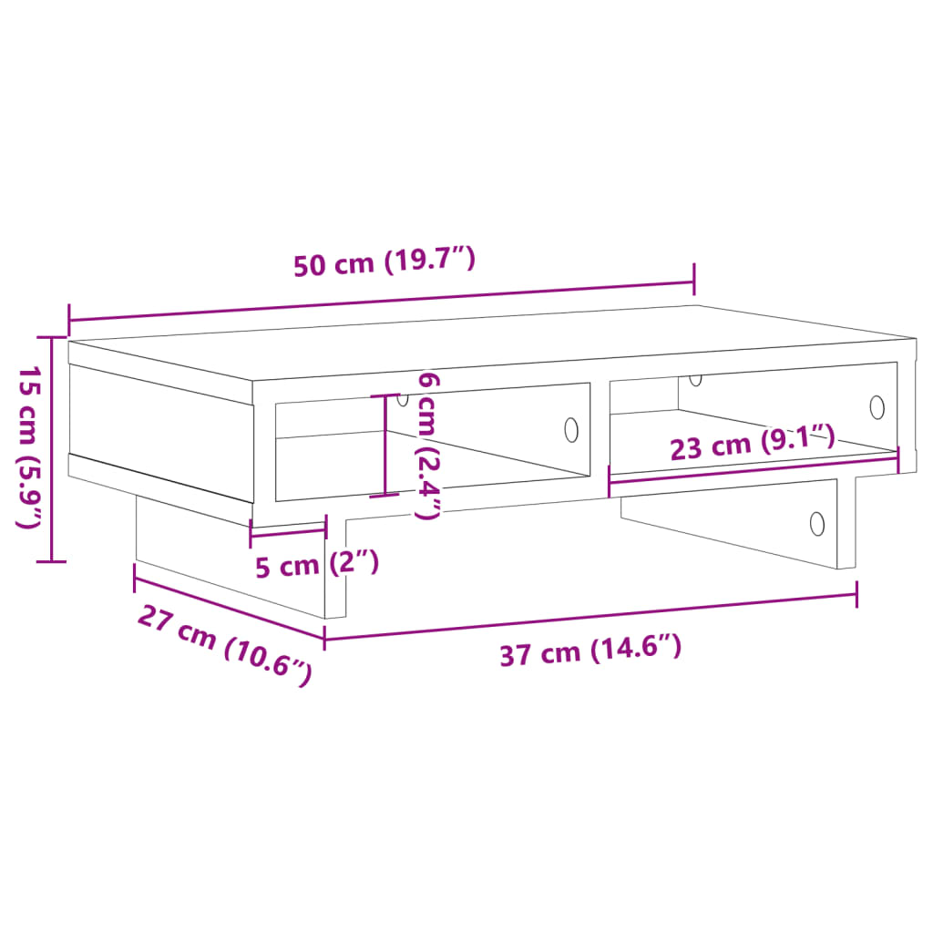 vidaXL Monitor Stand Grey Sonoma 50x27x15 cm Engineered Wood