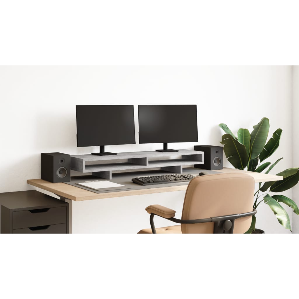 vidaXL Monitor Stand Concrete Grey 100x27x15 cm Engineered Wood