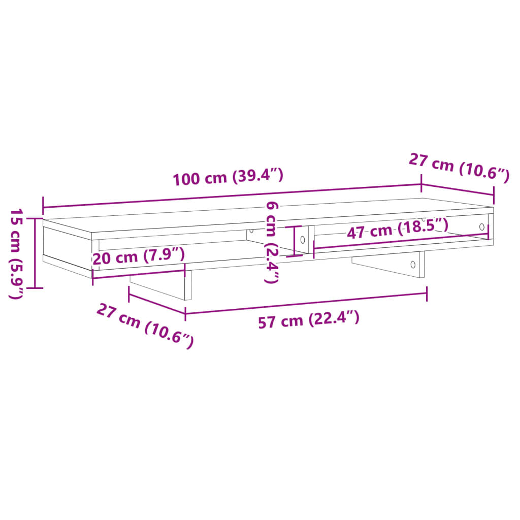 vidaXL Monitor Stand Grey Sonoma 100x27x15 cm Engineered Wood