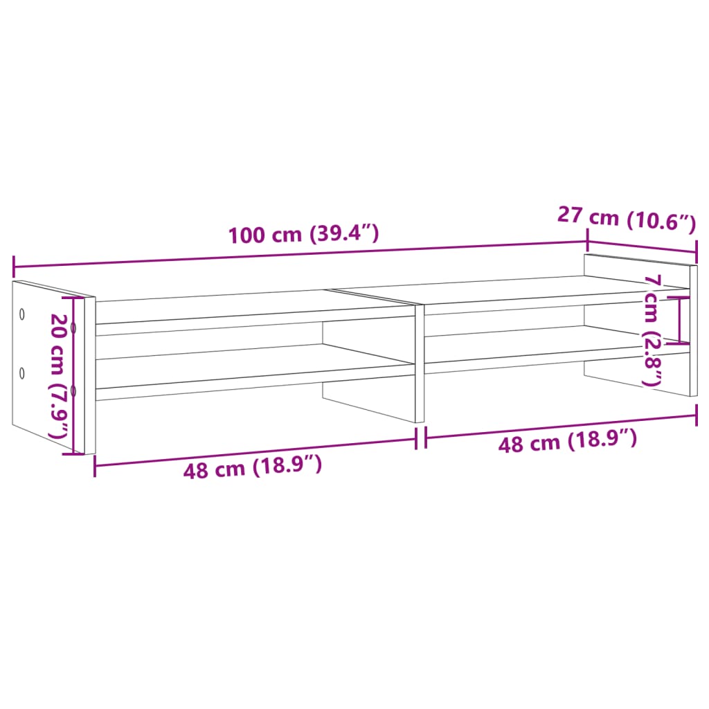 vidaXL Monitor Stand White 100x27x20 cm Engineered Wood