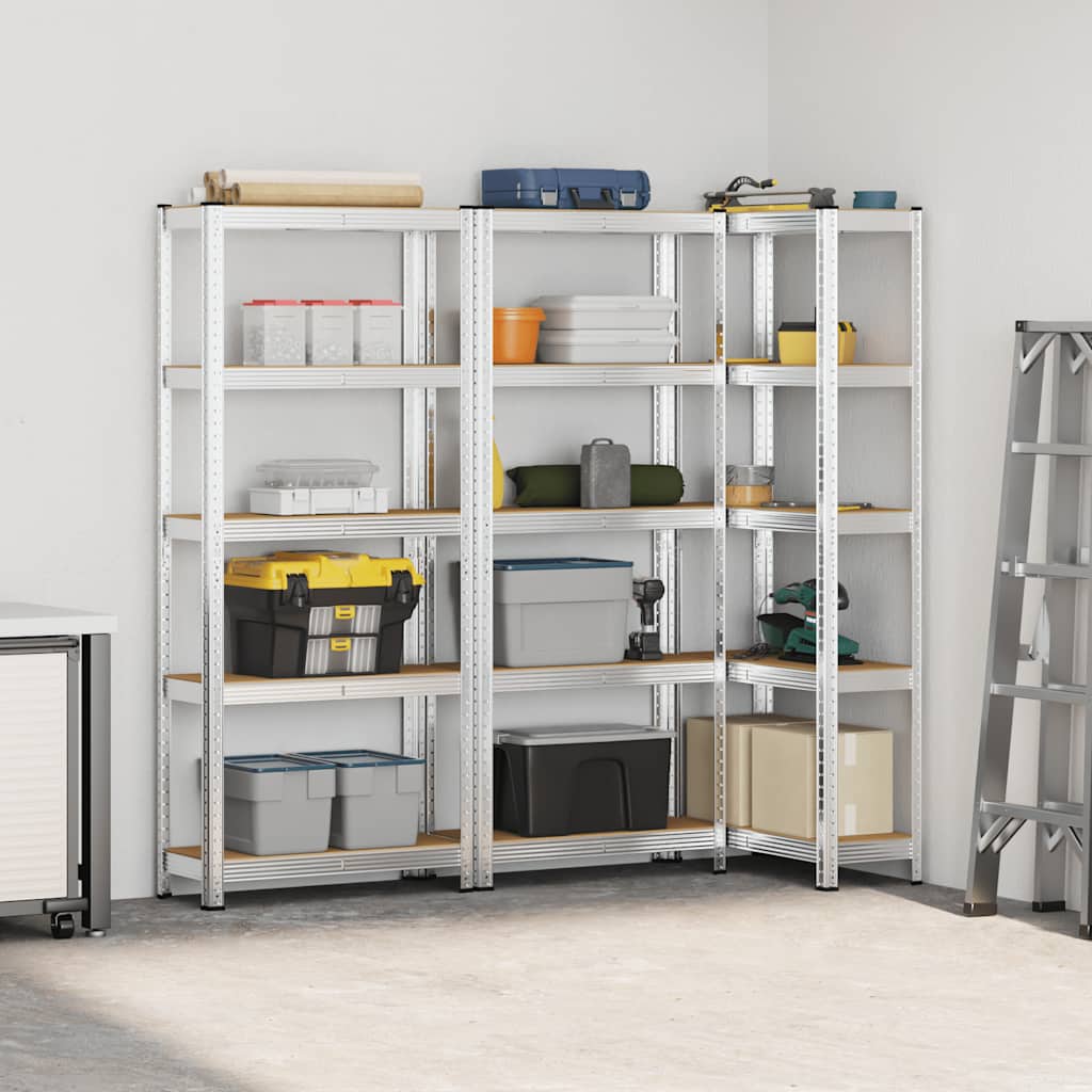 vidaXL 5-Layer Storage Shelves 3 pcs Silver Steel&Engineered Wood