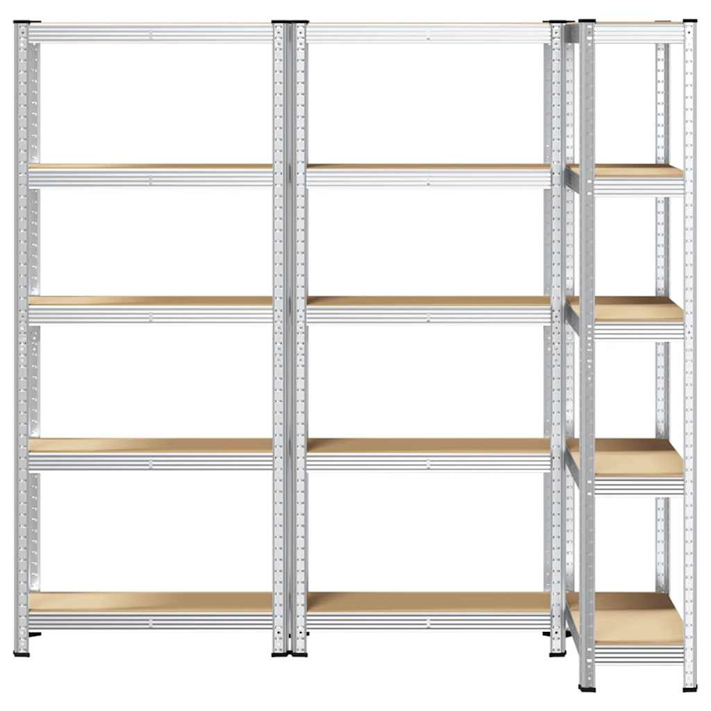 vidaXL 5-Layer Storage Shelves 3 pcs Silver Steel&Engineered Wood