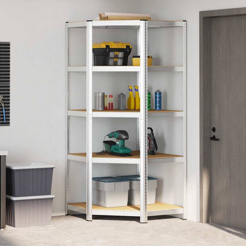 vidaXL 5-Layer Corner Shelf Silver Steel&Engineered Wood