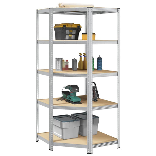 vidaXL 5-Layer Corner Shelf Silver Steel&Engineered Wood