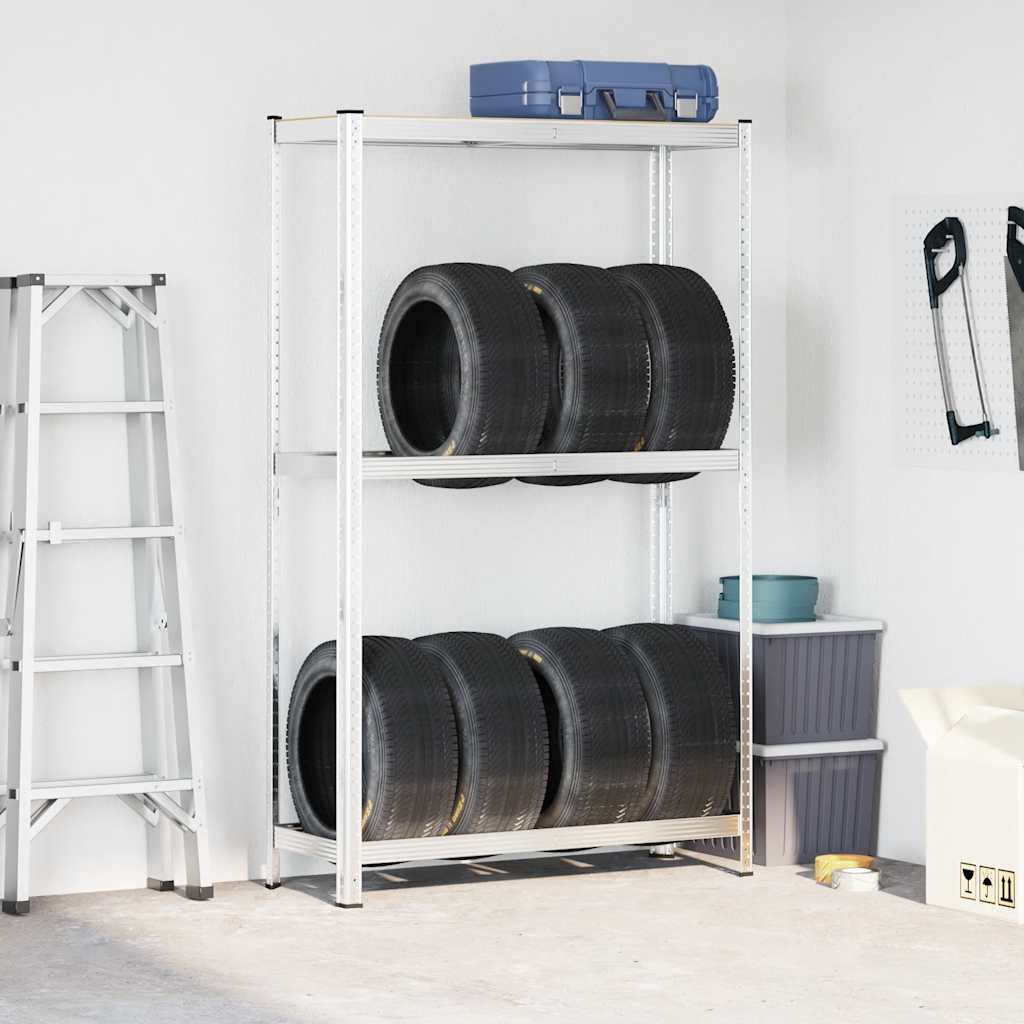 vidaXL 2-Layer Tyre Shelf Silver 110x40x180 cm Steel&Engineered Wood
