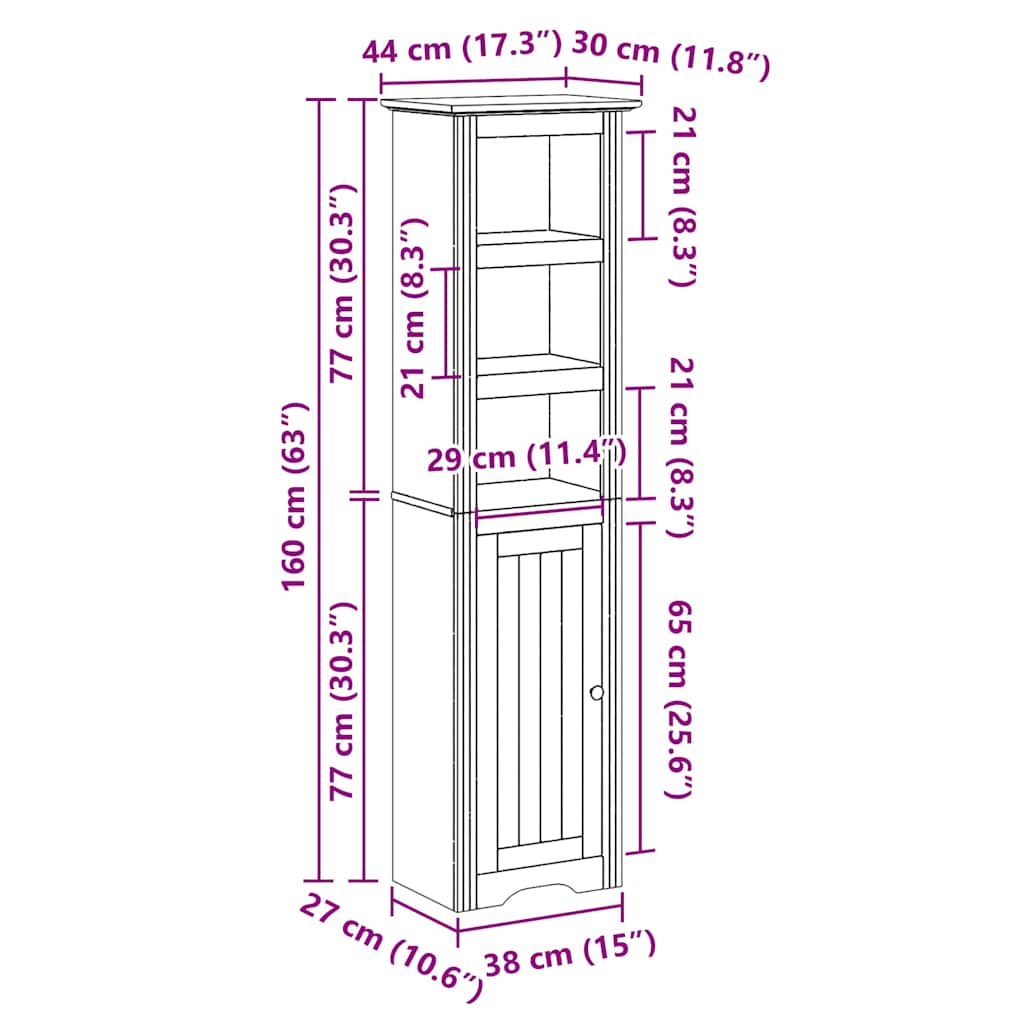 Bathroom Cabinet "BODO" White and Brown 44x30x160 cm