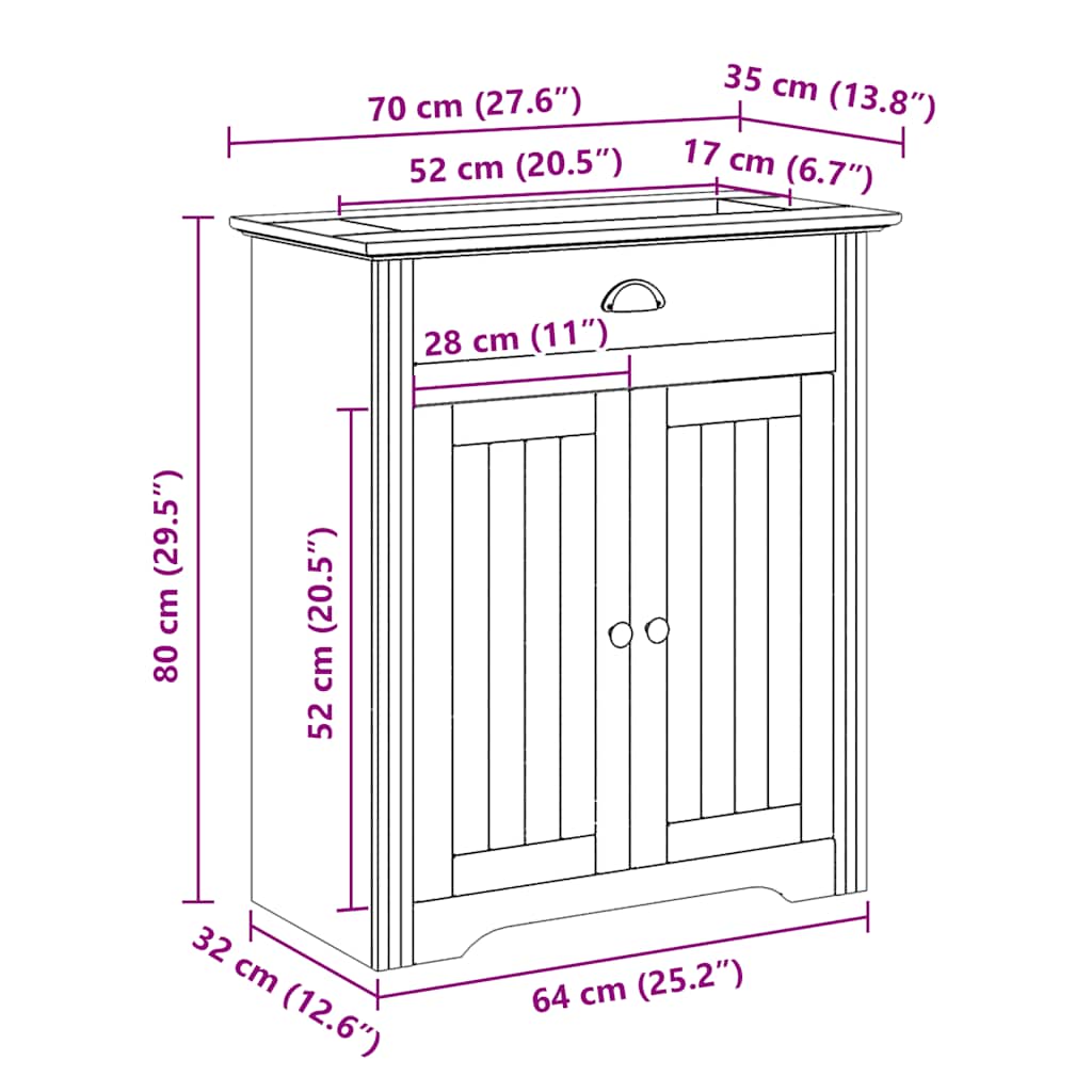 Bathroom Sink Cabinet "BODO" White and Brown 70x35x80 cm