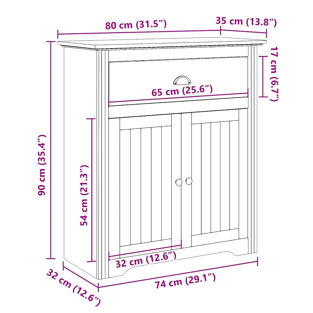 Hallway Cabinet BODO White 80x35x90 cm