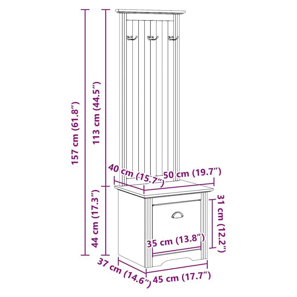 Hallway Cabinet with Hooks BODO White and Brown 50x40x157 cm