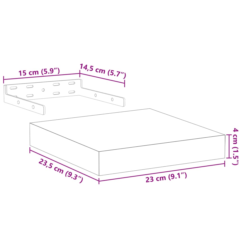 vidaXL Floating Shelves 2 pcs 23x23.5x4 cm Engineered Wood