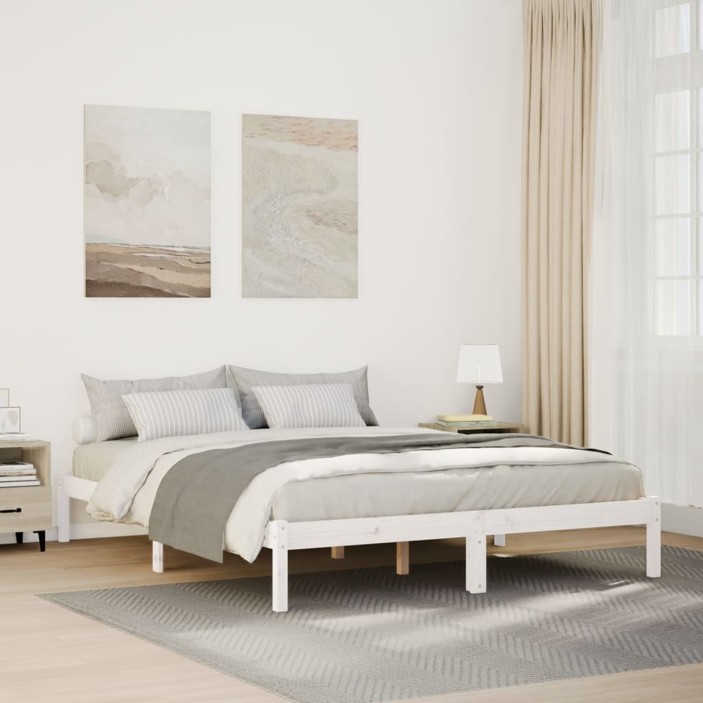 Extra Long Bed Frame without Mattress White 160x210 cm Solid Wood Pine