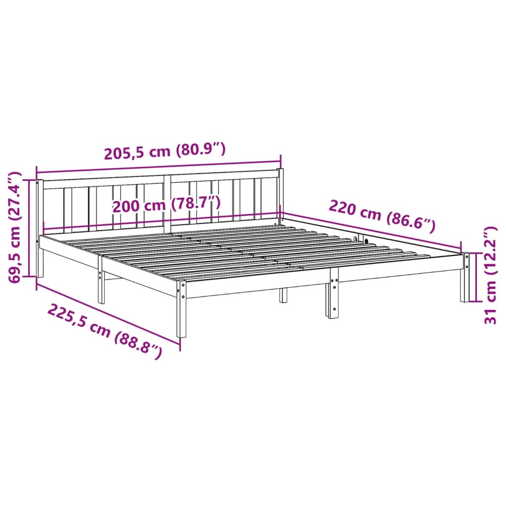 vidaXL Extra Long Bed Frame without Mattress 200x220 cm Solid Wood Pine