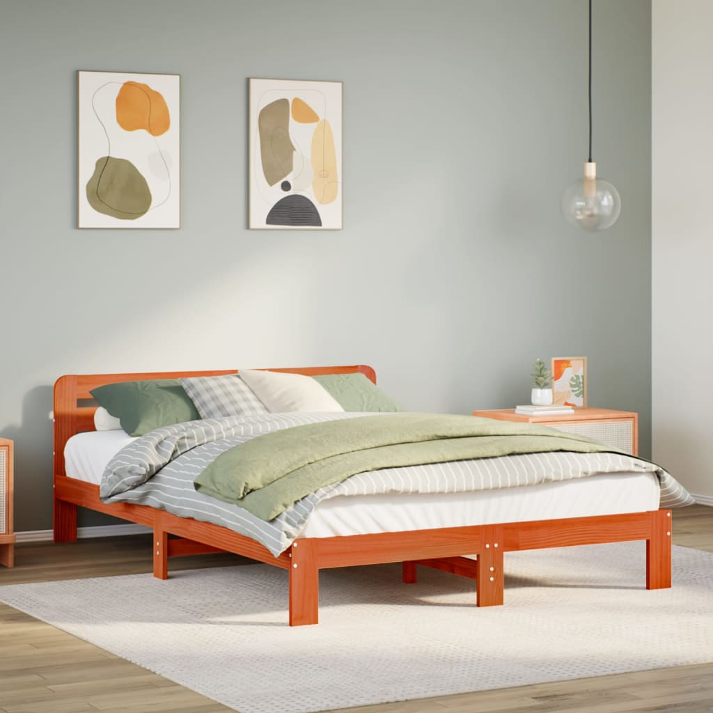 Bed Frame without Mattress Wax Brown 160x200 cm Solid Wood Pine