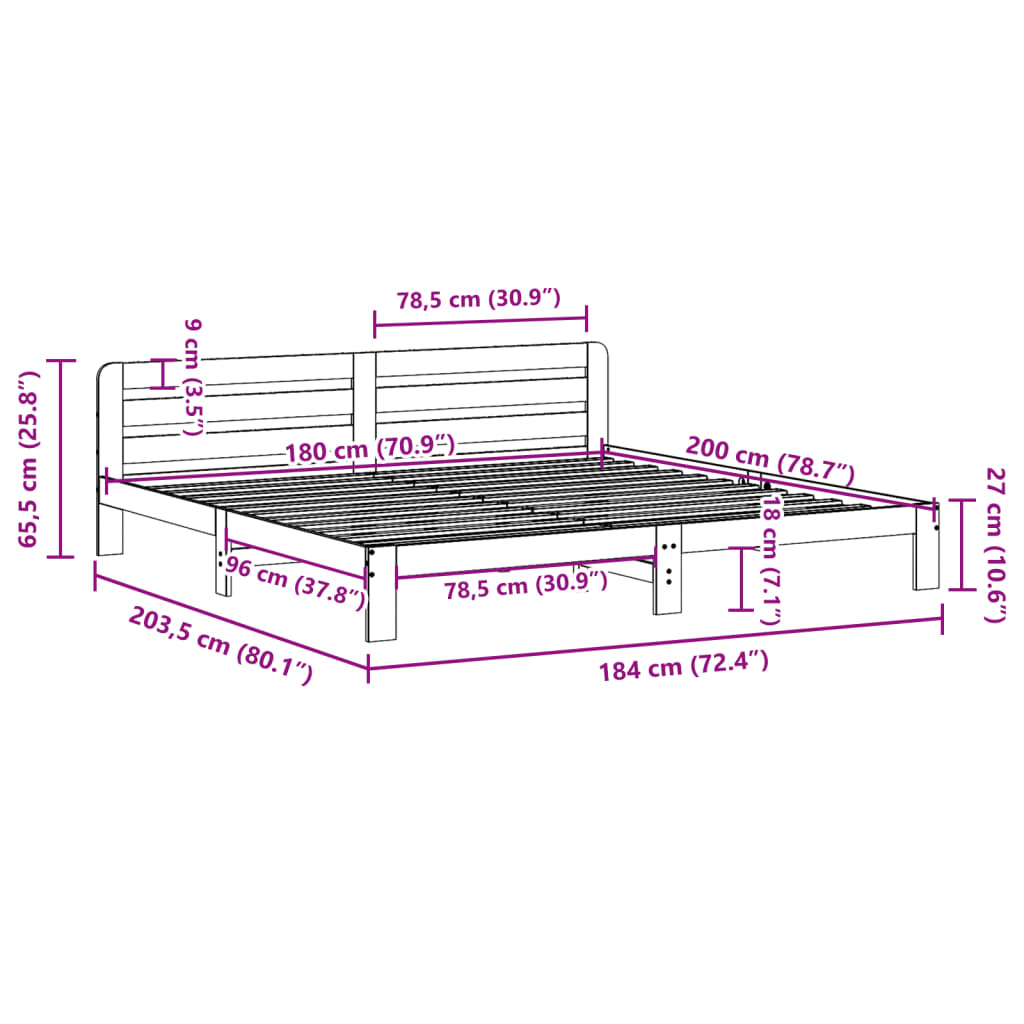 Bed Frame without Mattress Wax Brown 180x200 cm Super King Solid Wood Pine