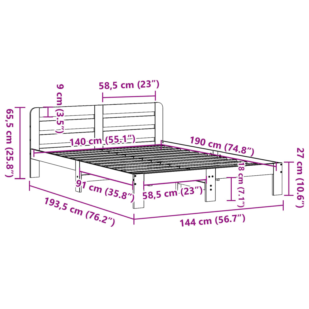 Bed Frame without Mattress Wax Brown 140x190 cm Solid Wood Pine