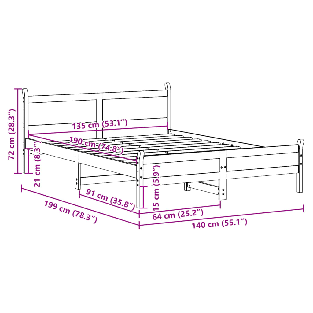 Bed Frame | Wax brown | Solid pinewood, Plywood (slats) | Double