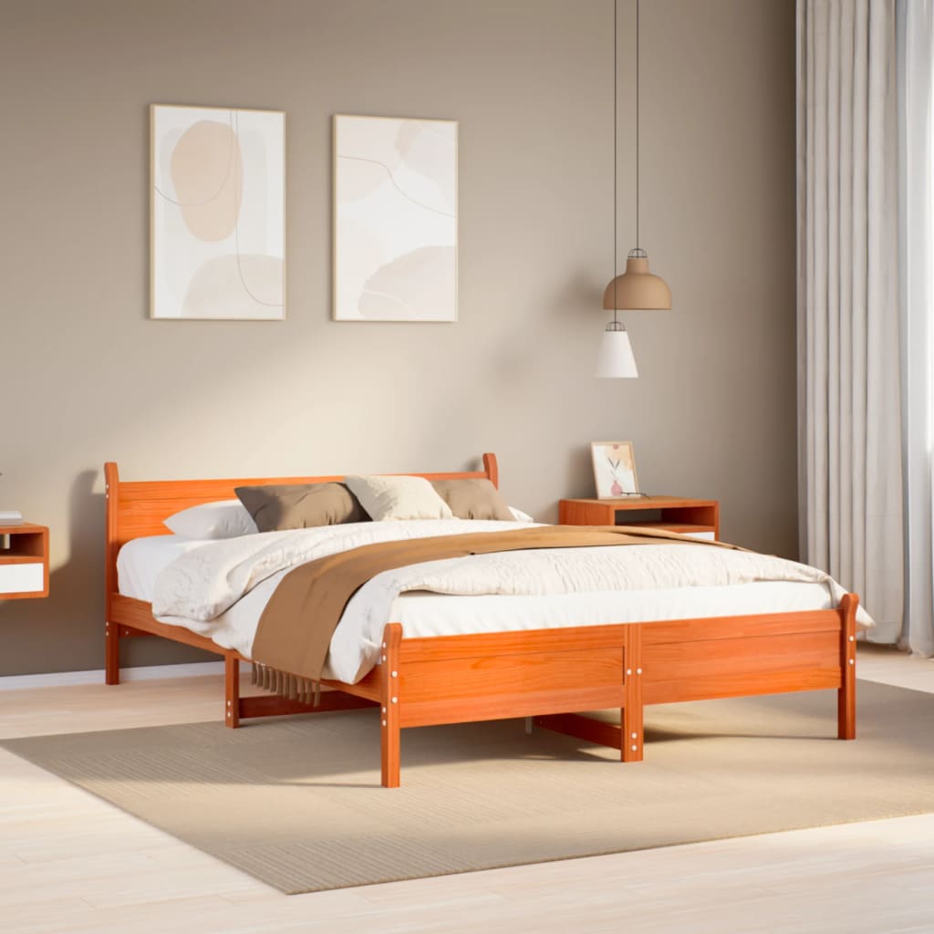 Bed Frame | Wax brown | Solid pinewood, Plywood (slats) | Double
