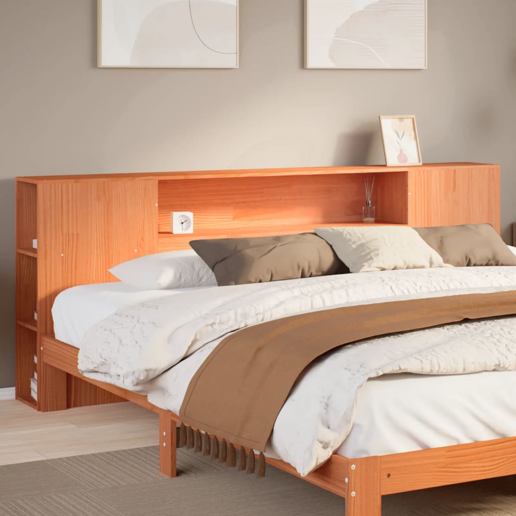 Headboard with Storage Wax Brown 200 cm Solid Wood Pine