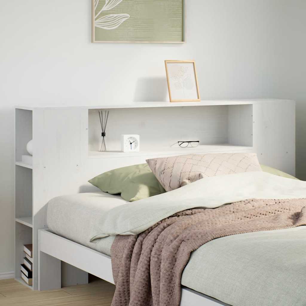 Headboard with Storage White 140 cm Solid Wood Pine