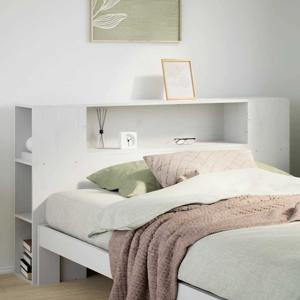 Headboard with Storage White 135 cm Solid Wood Pine