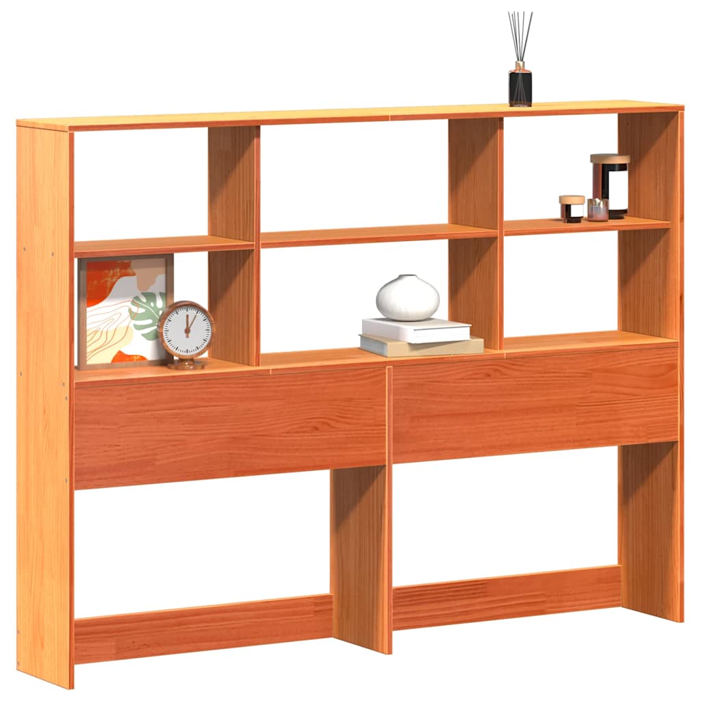 Headboard with Storage Wax Brown 135 cm Solid Wood Pine
