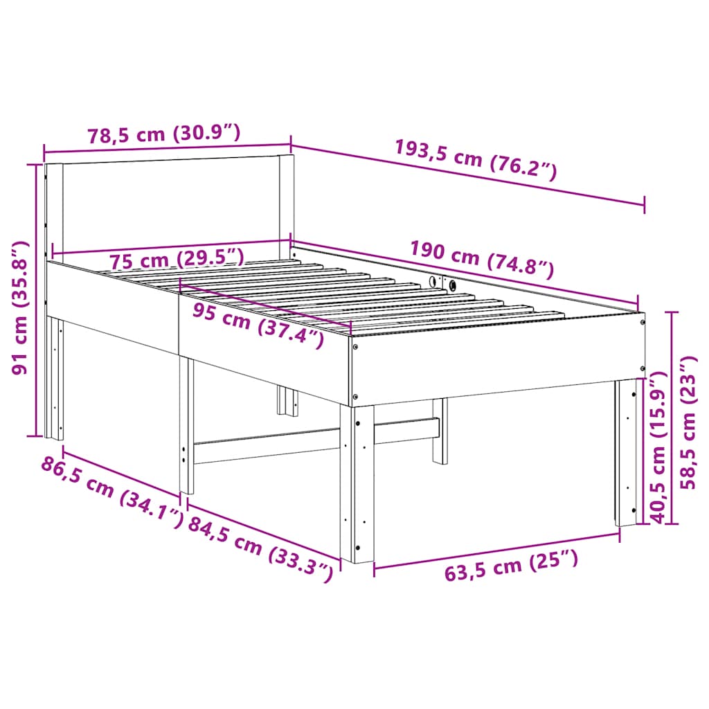 Bed Frame without Mattress 75x190 cm Small Single Solid Wood Pine