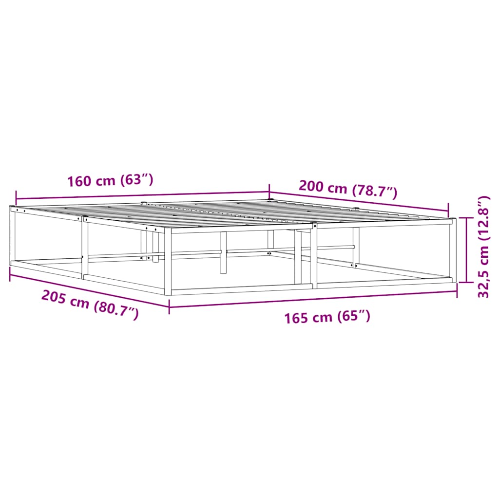 Bed Frame without Mattress White 160x200 cm Metal